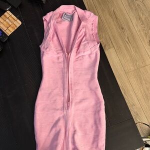 Herve Leger Light Pink Zip-Up Dress